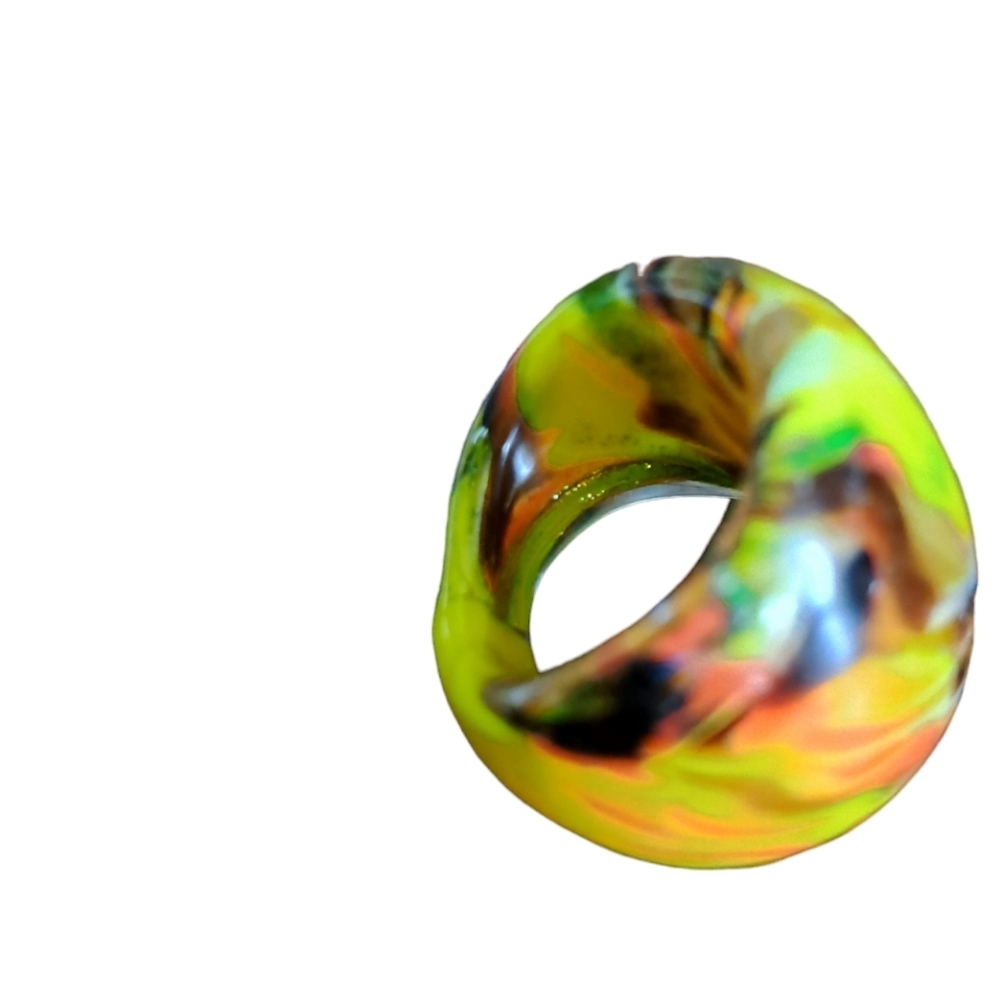 VTG marbled bubble glass ring retro funky colorful artsy Mod jewelry ladies - Picture 8 of 8